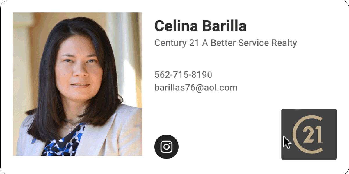 an expandable business card, showcasing key contact information.