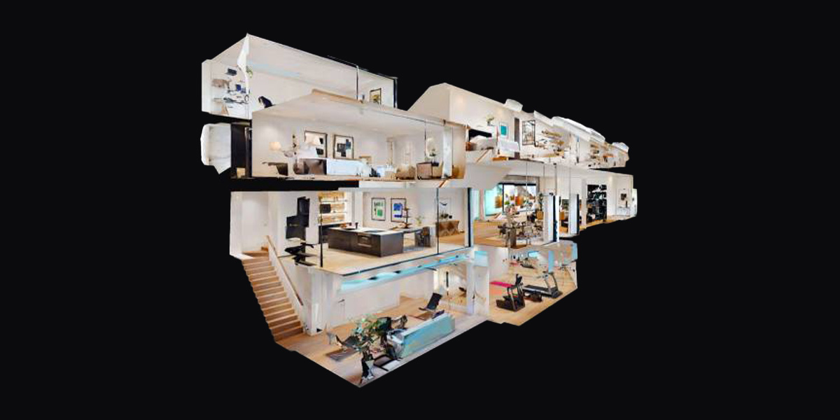 The Dollhouse View gives users a bird's-eye perspective of the scanned space,